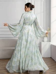 Modelyn Vestito al ginocchio con scollo a V, stampa floreale, maniche lunghe,elegante