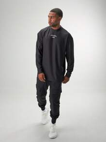 ARC Activewear Oversized Long Sleeve T Shirt Performance Top Gym Workout - Black - View 3