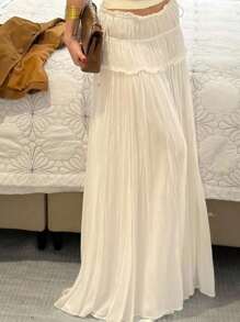 Siren Gaze Falda plisada de unicolor con volantes en el dobladillo, informal para vacaciones