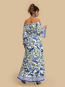 Travachic Plus Size Women's Off Shoulder Tie-Up Floral Print High Slit Maxi Dress, Casual Resort Style Bohemian Vacation Long Dress Vacation Outfits Woman  Vacay Outfits Women Beach Outfits For Women Holiday Outfits  Summer Outfits City Break Outfits Boho Chic Boho Style European Summer Island Vacation Outfits Honeymoon Outfits  Birthday Outfits For Women Old Money Mujer Miami Outfits  Saint-Tropez Outfits Tulum Outfits  South Beach Outfits Santorini Greece Outfits Amalfi Coast Outfits   Ibiza Outfits  Island Girl Plus Brunch Outfits Airport Outfit Club Outfits Women Teacher Outfits For Women Western Clothes For Women Western Wear Women Plus Off Shoulder Dress Long Sleeve Dresses