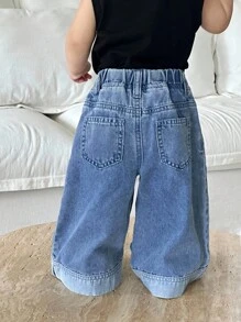 SHEIN Pantalones holgados de mezclilla azul lindos para bebé niña