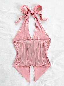 Soleia 加大码性感休闲露背金属扣系带修身不对称下摆吊带背心 - 粉色 - 查看 2