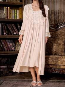 PalaceNights Set de 2 piezas de pijama: Camisón con bordado floral y bata, ropa de otoño e invierno - Rosa - Ver 5