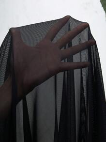 SHEIN CURVE+ Ropa de talla grande con curvas/Ropa escolar/Ropa de vuelta al colegio/Ropa de talla grande para mujer Cárdigan negro ligeramente translúcido de longitud media Chaqueta de talla grande