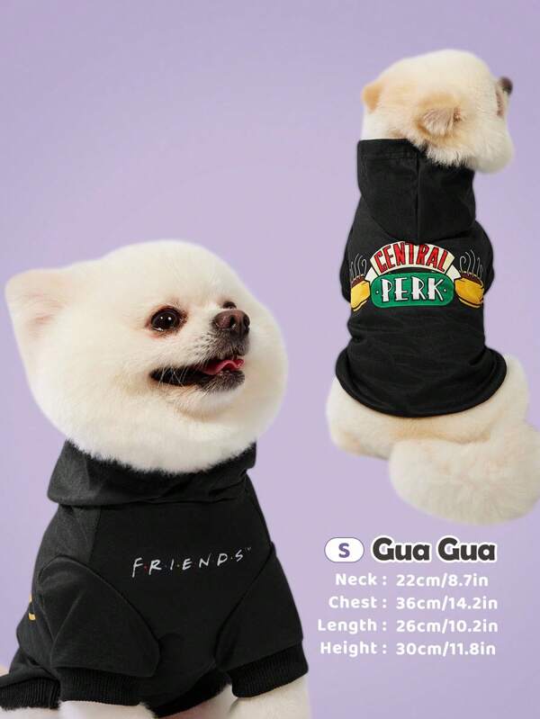 FRIENDS X SHEIN 1 pieza Sudadera con capucha para mascotas con estampado gráfico de café, ropa para gatos, ropa para perros, talla XXS-XXXXL, extra pequeño, extra grande, amistad, taza de café