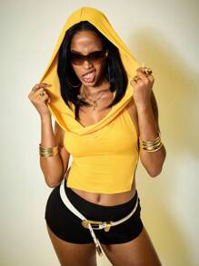 ROMWE Street Life Cali Girl Sporty Draped Neck Racerback Sexy Backless Tank Top For Women - Yellow - View 9