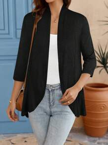 EMERY ROSE Women Casual Versatile Solid Color Jacket Black Cardigan Women In Fall/Winter - Black - View 4