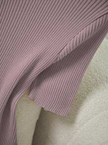 SHEIN Franclia 女式短袖优雅修身圆领装饰纽扣针织连衣裙 - 粉色 - 查看 6