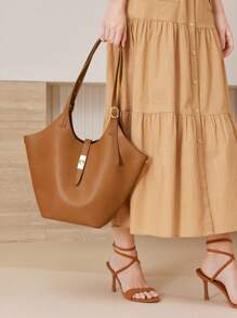 MOTF PREMIUM BOLSO DE MANO DE POLIURETANO CON CIERRE DE GIRO - Camel - Ver 7