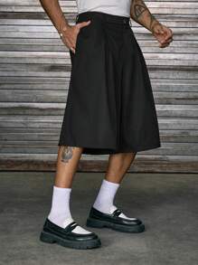 AXEPEAK Loose Men's Bermuda Shorts, Light And Comfortable, Pleats Design, Spring/Summer - Black - View 4