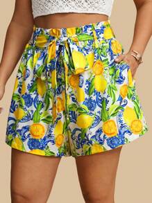 Travachic 大码女式水果印花腰带口袋短裤 - 彩色 - 查看 1