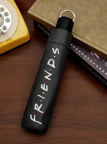 FRIENDS X SHEIN 1 pieza Paraguas plegable de 4 pliegues con estampado de taza de café, con función de protección solar y varilla elevada para un uso cómodo, adecuado para la escuela, el trabajo, salidas y uso diario, diseñado específicamente para estudiantes universitarios, estudiantes de secundaria, hombres y mujeres, perfecto para regalar a amigos