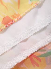 DAZY Vestido largo con hombros descubiertos, mangas abullonadas, estampado floral diminuto y cintura anudada, perfecto para vacaciones