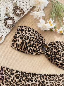 SHEIN VCAY 女士豹纹抹胸式无肩带比基尼上衣和下装泳装套装，适合夏季海滩度假、夏季服装、情人节、女士度假服装、女士沙滩服装、节日、浪漫、波西米亚、波西米亚风、甜美、风骚、狂欢节服装、热带度假女装、狂欢节、女士泳衣、女士泳衣、抹胸 - 彩色 - 查看 5