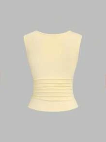 Sweetra New Draped Neck Shell Decor Women Camisole - Yellow - View 2