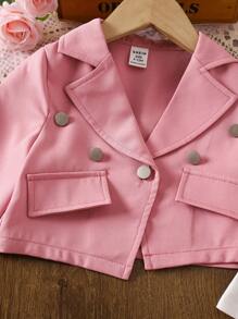 SHEIN Babygirl Chic Verstatile Mesh Skirt, Blazer, Tank, & Hat 3pcs Outfit Set - Pink - View 4