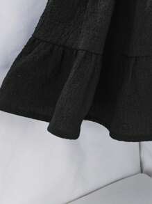 SHEIN Babygirl Cute Solid Texture Ruffle Trim Short Sleeve Summer Dress - Black - View 3