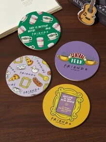 FRIENDS X SHEIN 杯垫4件套，吸水饮料杯垫带支架，热带度假风格陶瓷饮料杯垫，用于保护桌面，茶几装饰，非常适合家居装饰，搬家礼物 - 彩色 - 查看 2