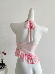 Sweetra Áo ba lỗ cổ yếm in họa tiết hoa cho kỳ nghỉ hè trên bãi biển dành cho nữ - Nhiều màu - Xem 2