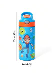 Blippi X SHEIN 16 盎司/500 毫升不锈钢吸管保温杯，保温杯，带手柄，方便拿取和携带 - 藍色 - 查看 6
