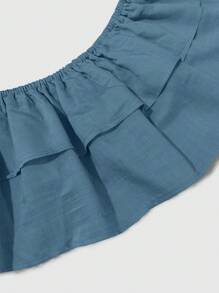 2pcs/Set Women Shoulder Top & Wide Leg Pants Set - Dusty Blue - View 5