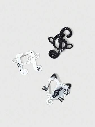 Anime 3pcs Cute Random Cat Ear, Musical Note, Heart Keychains; Y2K Lolita Acrylic Bag Charms; Original Star Polka Dot Cat Paw Backpack Clips, Multi-Purpose Fashionable Accessories