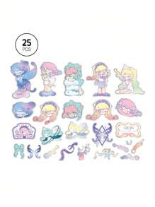 Pop Mart Azura X SHEIN 25pcs Cartoon-Themed Shiny And Colorful Stickers Designed For Students, Children, Teenagers, Women And Men. Suitable For Notebooks, Diaries, Handmade Decorations And Similar Purposes. In Addition, It Can Also Be Used As A Personalized Decoration On Skateboards, Laptops And Luggage. It Uses Removable Glue And Will Not Easily Leave Residue After Tearing Off,Tears