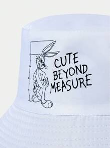 LOONEY TUNES X SHEIN Reversible All-Over Printed Sun Protection Bucket Hat - White - View 4