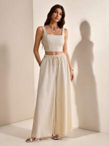 SHEIN Tall 女士日常两件套服装 - 卡其色 - 查看 8