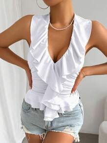 SHEIN Unity 女士纯色吊带背心，夏季时尚 - 白色 - 查看 6