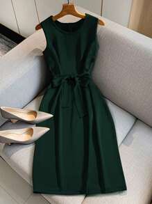 Franclia 优雅无袖高端连衣裙 - 墨綠色 - 查看 3