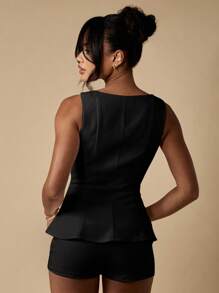 MISSGUIDED Ärmellose quadratische Ausschnitt Peplum Sommer Top geraffter professioneller Abend Taillendefinierender Party Club Wear