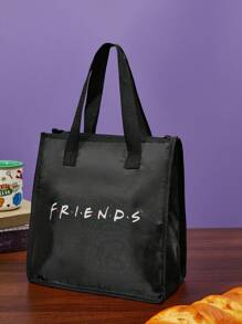 FRIENDS X SHEIN Bolsa de almuerzo aislada con estampado de taza de café, mantiene los alimentos calientes o fríos, bolsa de picnic, gran capacidad, puede contener cajas de almuerzo y bebidas, adecuada para picnics, camping, viajes, uso doméstico, adecuada para familias, niños y estudiantes, amigos, Central Perk