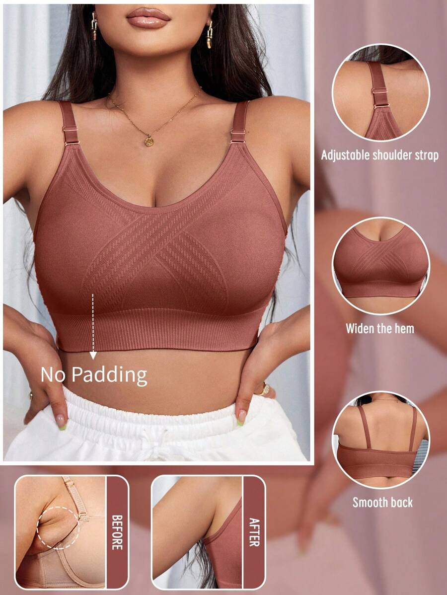 1pc Seamless Strap Women's Wireless Bra - Burnt Orange - View 1