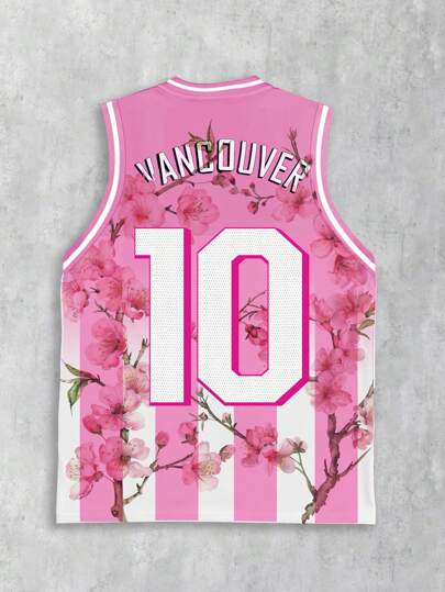 Prep Camiseta de tirantes con estampado de baloncesto para hombre, adecuada para uso casual en primavera y verano