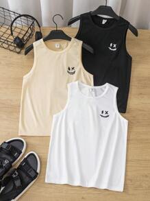 SHEIN 3pcs/Set Tween Boys' Cute Graphic Round Neck Tank Top, Casual For Commute, School, Daily Wear, Suitable For Spring & Summer