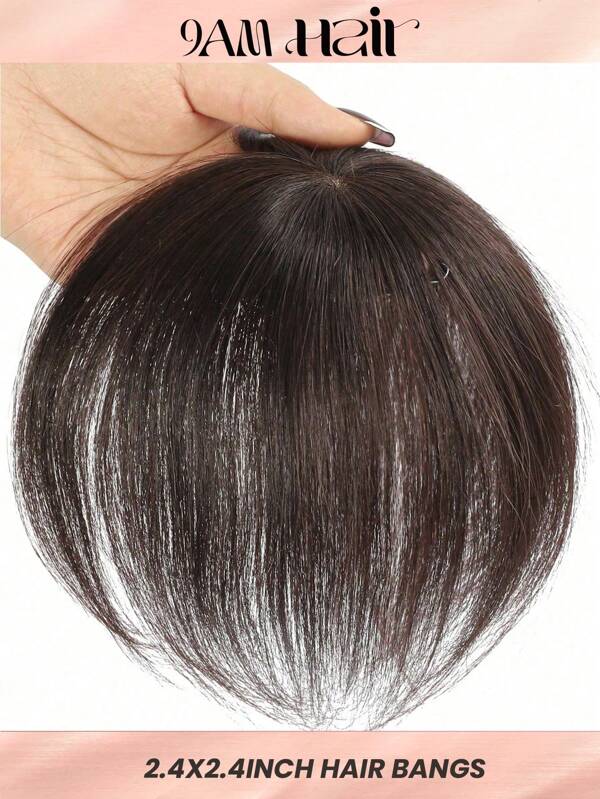 Virgin Human Hair Topper Dark Brown Top Hairpiece Air Bangs Straight Bangs For Women Without Sideburns Brown Color