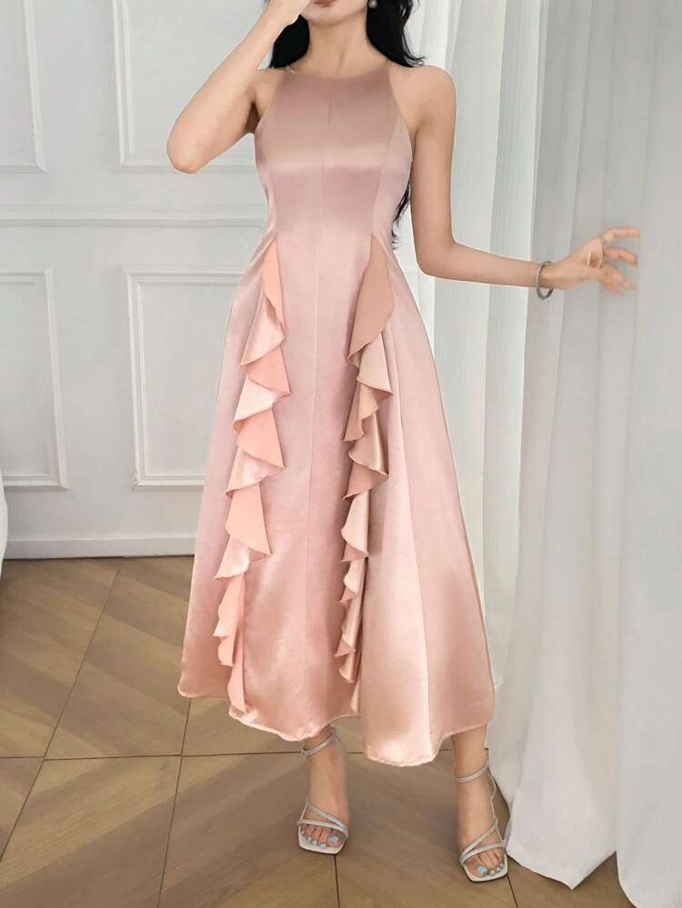 Women's Sleeveless Ruffle Hem Midi Dress, Spring & Summer Wedding Women Dresses