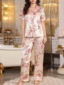 SHEIN PJS10 女士花卉印花短袖长裤睡衣套装