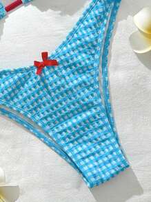 Swim Mod Women's Two Pieces Textured Plaid Bikini Set, Vacation Casual For Summer - Multicolor - View 5