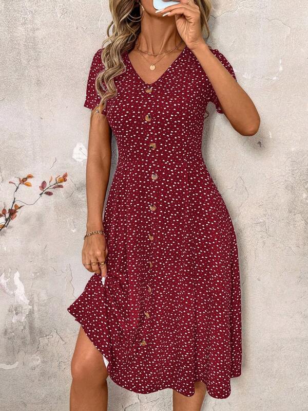 SHEIN Clasi Plus Size Casual Vacation Heart-Shaped Print Dress