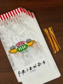 FRIENDS X SHEIN 100 piezas Bolsas planas transparentes con diseño de dibujos animados lindos, bolsas de embalaje de galletas, bolsas de caramelos para bodas y fiestas, paletas, bolsas de plástico OPP, bolsas de regalo pequeñas, suministros escolares, bolsas de alimentos, cajas de alimentos, adecuadas para caramelos, chocolates, galletas, amistad, café