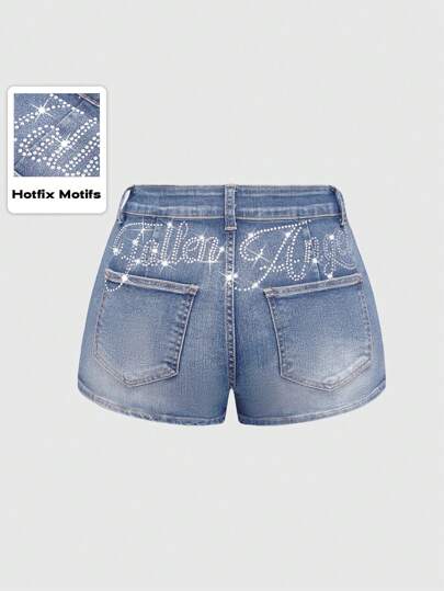 Grunge Punk Sexy Y2K Retro Vintage Punk Music Festival Holiday Ultra Low Waist Distressed Rhinestone Embellished Women's Denim Shorts
