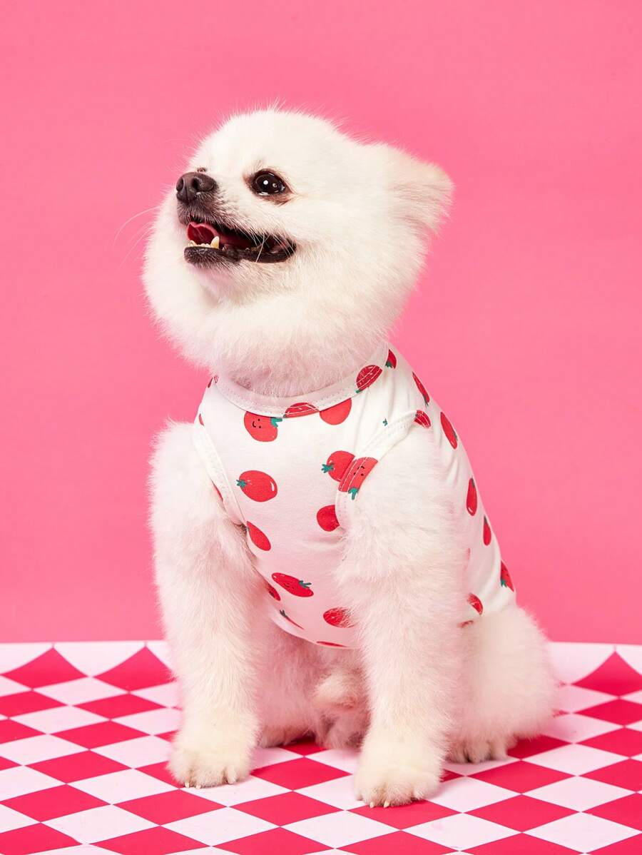 PETSIN Soft Material Lightweight Breathable Pet Vest With Cute Minimalist Tomato Print Pattern, Suitable For Cats & Dogs, Popular In Europe And America, Summer
