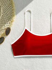 Swim Mod 2025新款3件套女士吊带无钢圈纯色比基尼套装含泳裤分体泳衣 - 紅色 - 查看 5