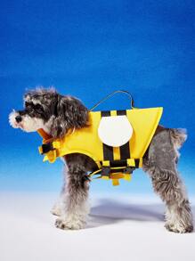 PETSIN 黄色简约蜜蜂设计宠物救生衣夹克，舒适高浮力宠物泳衣，带牵引绳，可调节，适合春夏季