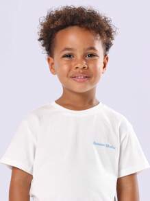 SUMWON Conjunto de camiseta y pantalones cortos a rayas de verano con tema costero y de mariscos para niños, ideal para vacaciones en la playa