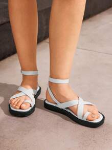 HighSole Sandali piatti bianchi da spiaggia, stile vacanza, per donna