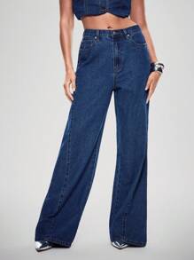 Denimoi Mid Rise Relaxed Fit Paneled Wide Leg Denim Jeans, Paneled Jeans, Wide Leg Jeans, Denim On Denim, Summer Jeans, Cute Summer Outfits