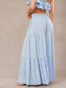 L'Amorae Elegant Vacation Tiered Ruffle Flouncy Maxi Skirt - Blue - View 2